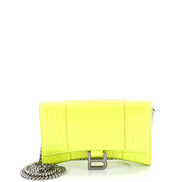 Balenciaga Hourglass Chain Wallet Crocodile Embossed Leather