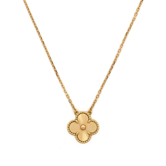 Van Cleef & Arpels Vintage Alhambra Pendant Necklace Guilloche 18K Yellow Gold