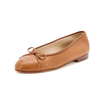 Chanel Women's CC Cap Toe Bow Ballerina Flats Leather
