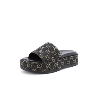 Gucci Women's Angelina Platform Slide Sandals GG Denim