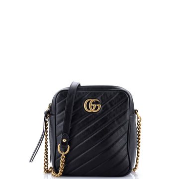 Gucci GG Marmont Double Zip Camera Bag Diagonal Quilted Leather Mini