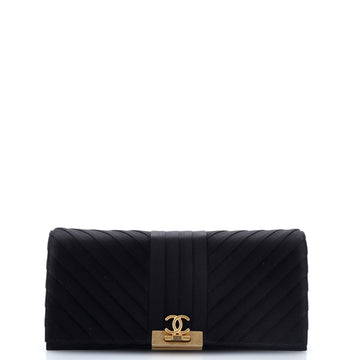 Chanel Chevron Pleated CC Flip Lock Flap Clutch Satin
