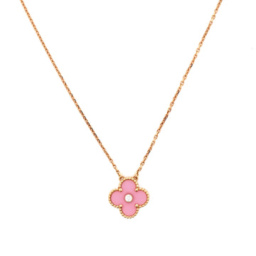Van Cleef & Arpels Vintage Alhambra Pendant Necklace 18K Rose Gold and Pink Sevres Porcelain with Diamond