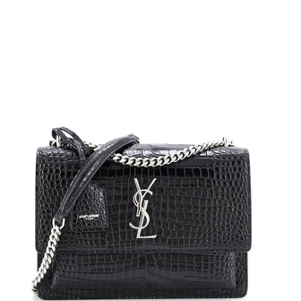 Saint Laurent Sunset Crossbody Bag Crocodile Embossed Leather Medium