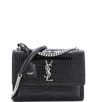 Saint Laurent Sunset Crossbody Bag Crocodile Embossed Leather Medium