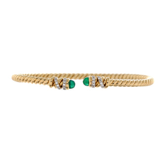 David Yurman Petite Helena Cablespira Bracelet 18K Yellow Gold with Emeralds and Diamonds 3mm