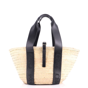 Chloe Sense Basket Tote Raffia with Leather Medium