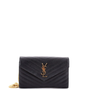 Saint Laurent Classic Monogram Wallet on Chain Matelasse Chevron Leather Medium
