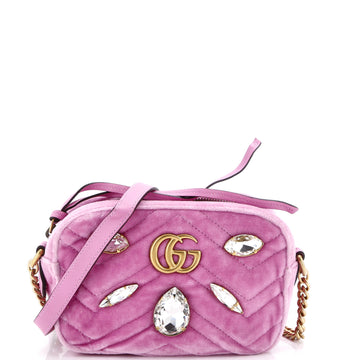 Gucci GG Marmont Shoulder Bag Crystal Embellished Matelasse Velvet Mini