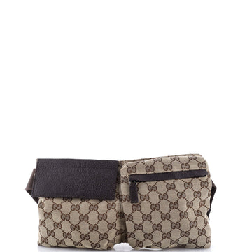 Gucci Vintage Double Belt Bag GG Canvas with Leather Small