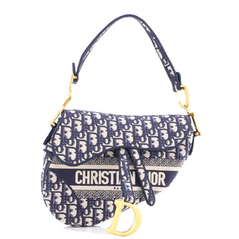Christian Dior Saddle Handbag Logo Embroidered Oblique Canvas Medium