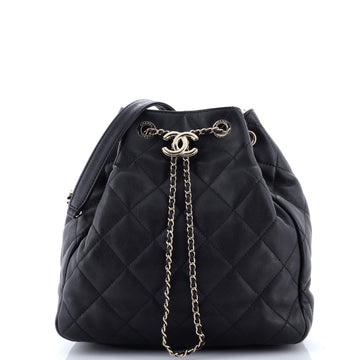 Chanel CC Drawstring Bucket Bag Quilted Lambskin Medium