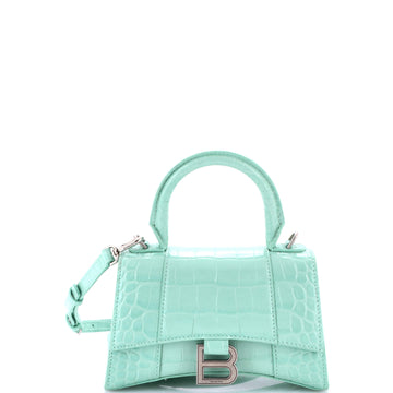 Balenciaga Hourglass Top Handle Bag Crocodile Embossed Leather XS