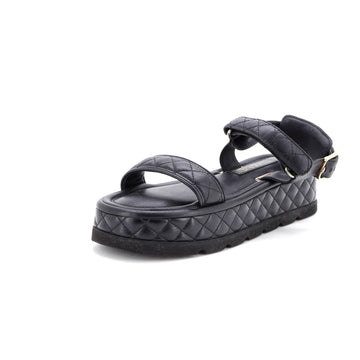 Chanel Women's Velcro Platform Sandals Quilted Leather