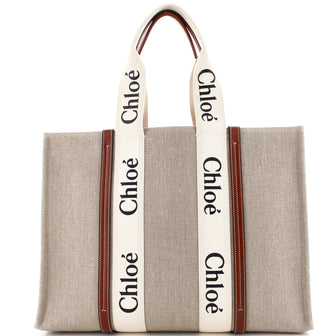 Chloe Woody Tote Canvas with Leather Large