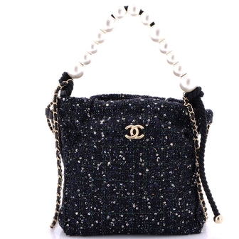 Chanel Pearl Drawstring Bag Sequin Embellished Tweed