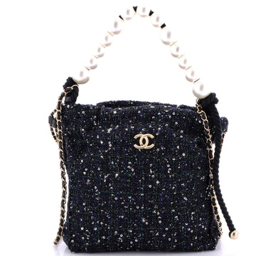 Chanel Pearl Drawstring Bag Sequin Embellished Tweed