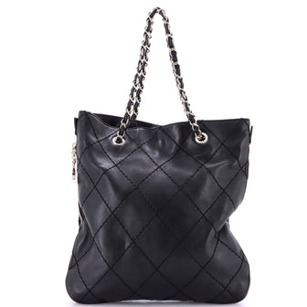 Chanel CC Charm Expandable Tote Quilted Leather Medium