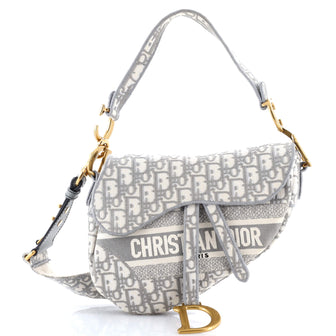 Christian Dior Saddle Handbag Logo Embroidered Oblique Canvas Medium