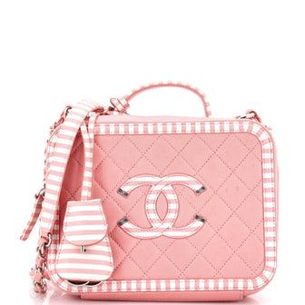 Chanel Filigree Vanity Case Quilted Caviar with Striped Leather Medium