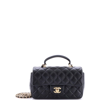 Chanel Classic Single Flap Top Handle Bag Quilted Lambskin Mini