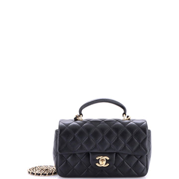 Chanel Classic Single Flap Top Handle Bag Quilted Lambskin Mini