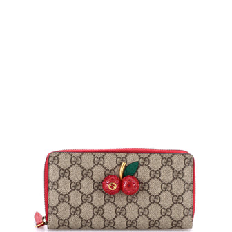 Gucci Cherries Zip Around Wallet GG Coated Canvas Long