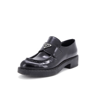 Prada Women's Triangle Logo Loafers Spazzolato Leather