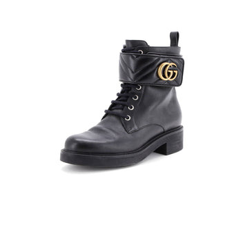 Gucci Women's GG Marmont Lace Up Ankle Boots Leather