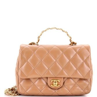 Chanel Golden Links Top Handle Flap Bag Quilted Shiny Lambskin Medium
