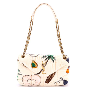 Saint Laurent Loulou Puffer Shoulder Bag Quilted Printed Terry Cloth Small