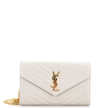 Saint Laurent Classic Monogram Wallet on Chain Matelasse Chevron Leather Medium