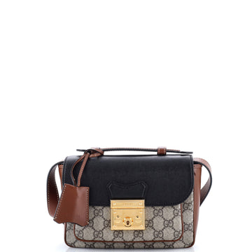 Gucci Padlock Front Pocket Flap Shoulder Bag GG Coated Canvas and Leather Mini