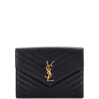 Saint Laurent Classic Monogram Envelope Wristlet Clutch Matelasse Chevron Leather