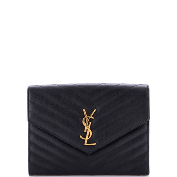Saint Laurent Classic Monogram Envelope Wristlet Clutch Matelasse Chevron Leather