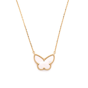Van Cleef & Arpels Lucky Alhambra Butterfly Pendant Necklace 18K Yellow Gold with Mother of Pearl