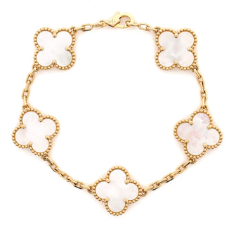 Van Cleef & Arpels Vintage Alhambra 5 Motifs Bracelet 18K Yellow Gold and Mother of Pearl