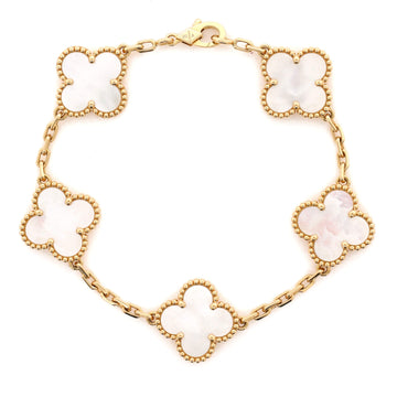 Van Cleef & Arpels Vintage Alhambra 5 Motifs Bracelet 18K Yellow Gold and Mother of Pearl