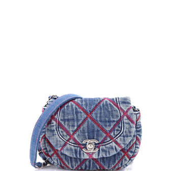 Chanel Coco Beach Messenger Bag Quilted Denim Mini