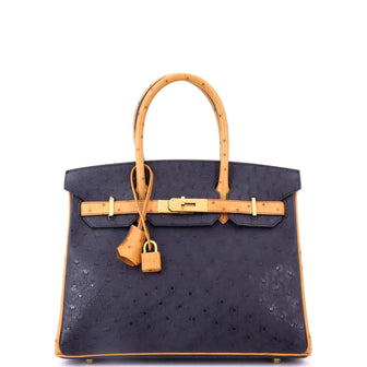 Hermes Birkin Handbag Bicolor Ostrich with Brushed Gold Hardware 30