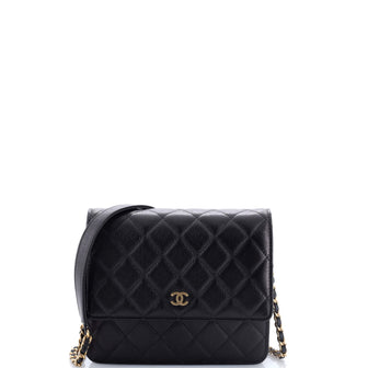 Chanel Square Wallet on Chain Quilted Letter Embossed Calfskin