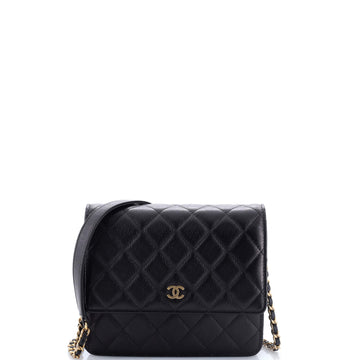 Chanel Square Wallet on Chain Quilted Letter Embossed Calfskin