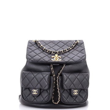 Chanel Duma Pockets Drawstring Backpack Quilted Calfskin Large