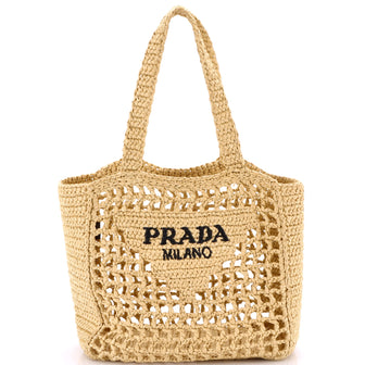 Prada Triangle Logo Open Tote Raffia Small