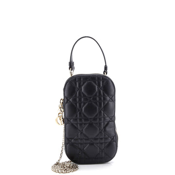 Christian Dior Lady Dior Phone Holder on Chain Cannage Quilt Lambskin