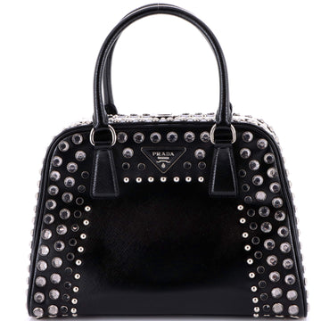 Prada Pyramid Top Handle Bag Studded Vernice Saffiano Leather Large