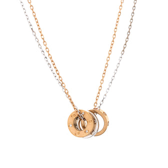 Cartier Love 3 Ring Pendant Necklace 18K Rose Gold and 18K White Gold with 6 Diamonds
