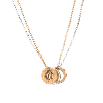 Cartier Love 3 Ring Pendant Necklace 18K Rose Gold and 18K White Gold with 6 Diamonds