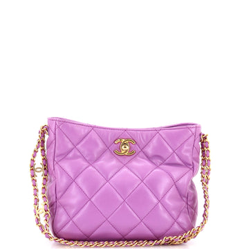 Chanel Pick Me Up Logo Chain Hobo Quilted Lambskin Small