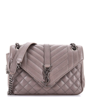 Saint Laurent Classic Monogram Slouchy Envelope Satchel Mixed Matelasse Leather Medium